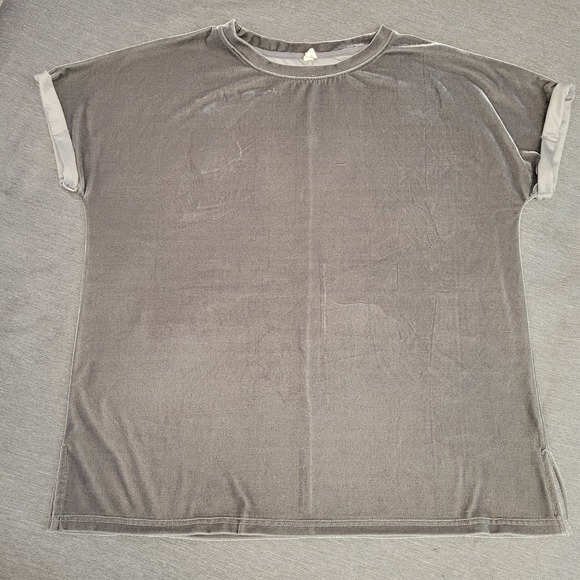 Wishlist Tops - Wishlist Womens Grey Velvet Relaxed Cuffed Sleeve Top T5031KS Size M/L